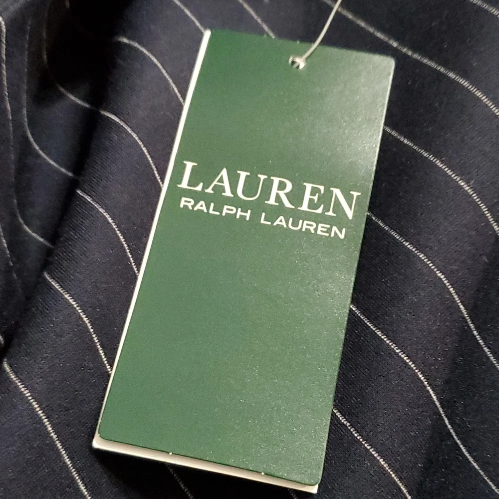 Navy Pinstripe Peplum Blouse - Picture 4 of 11